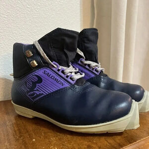 Vintage SALOMON 361 SR Nordic Cross Country Ski Boots Size EU 36 US 6 SNS Purple